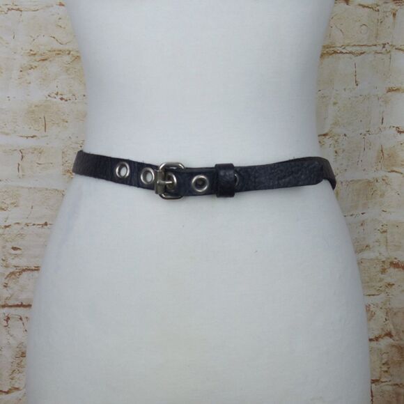 Black Pebbled Genuine Leather Grommet Belt Size 34 Narrow Punk Goth Y2K Rock Emo main image 10